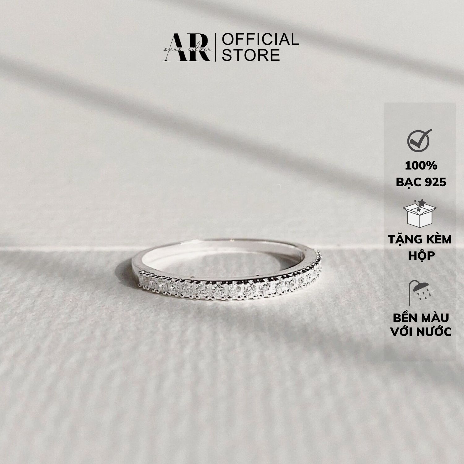 Nhẫn nữ một hàng đá - Bạc ta AURASILVER-N08