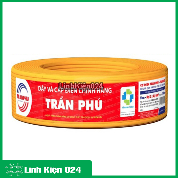 1 mét dây điện đôi Trần Phú 2cx1.5mm ruột đồng mềm nhiều sợi xoắn