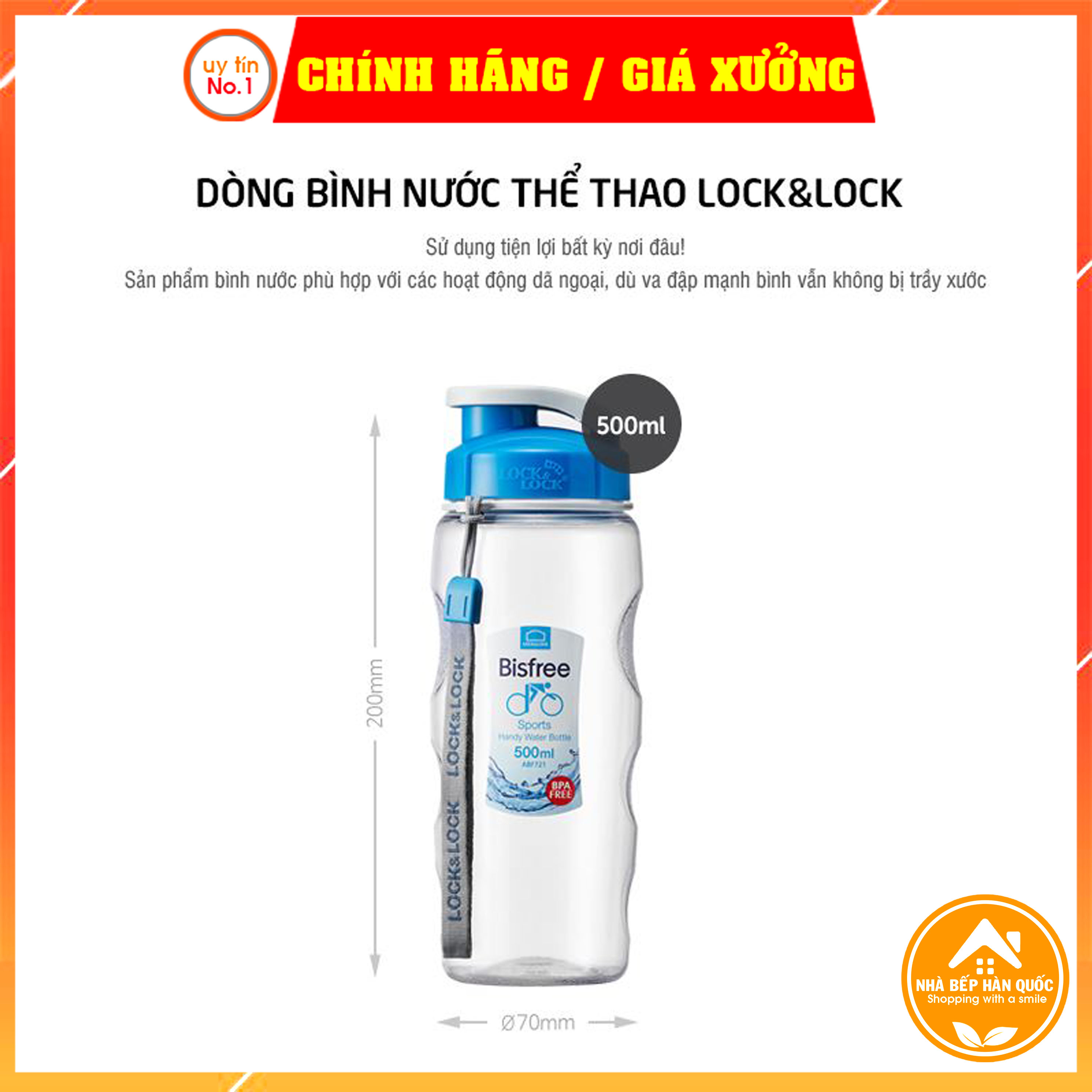 Bình nước thể thao Lock&Lock Handy Bottle 500ml & 700ml ABF722 [Chính hãng]
