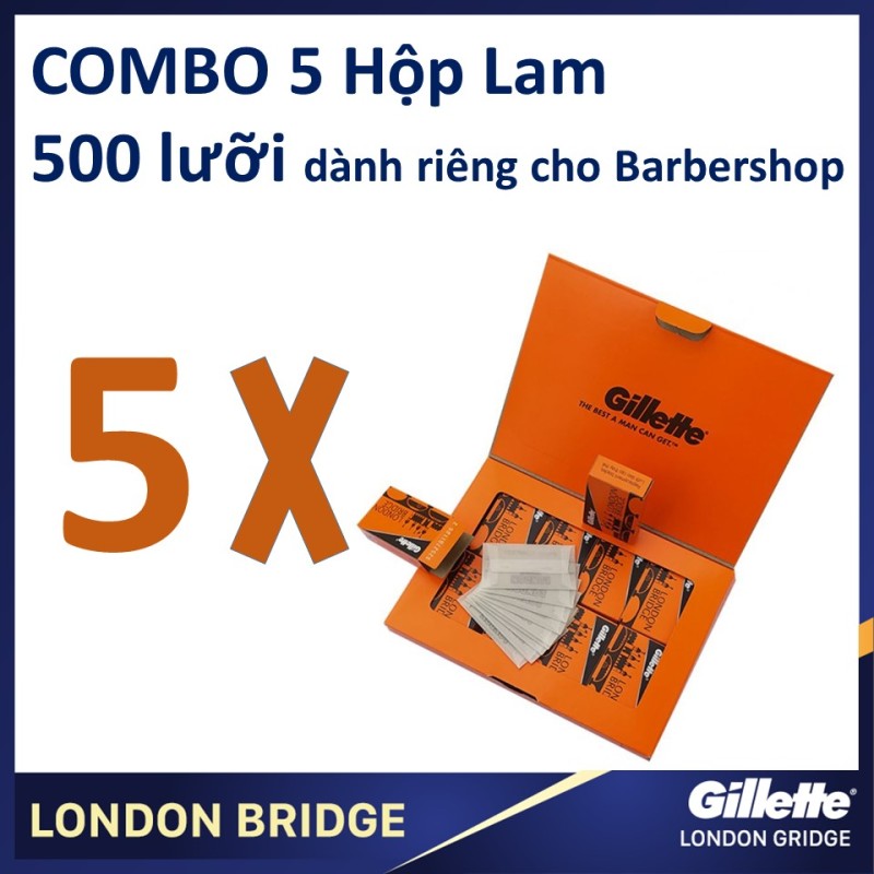 Combo 5 hộp lưỡi lam Gillette London Bridge (Cam) siêu béng dành cho Barbershop 100 cái/hộpX5 nhập khẩu