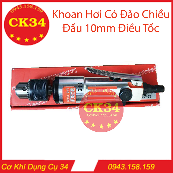Máy khoan hơi cầm tay boro có đảo chiều, điều tốc đầu kẹp 10mm