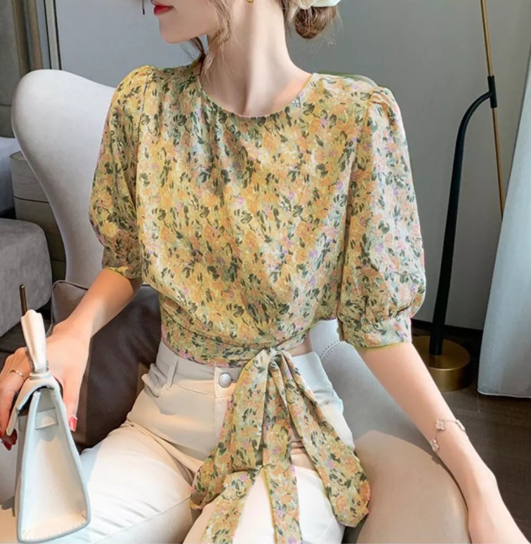 ÁO HOA CROPTOP THẮT NƠ EO XINH XẮN