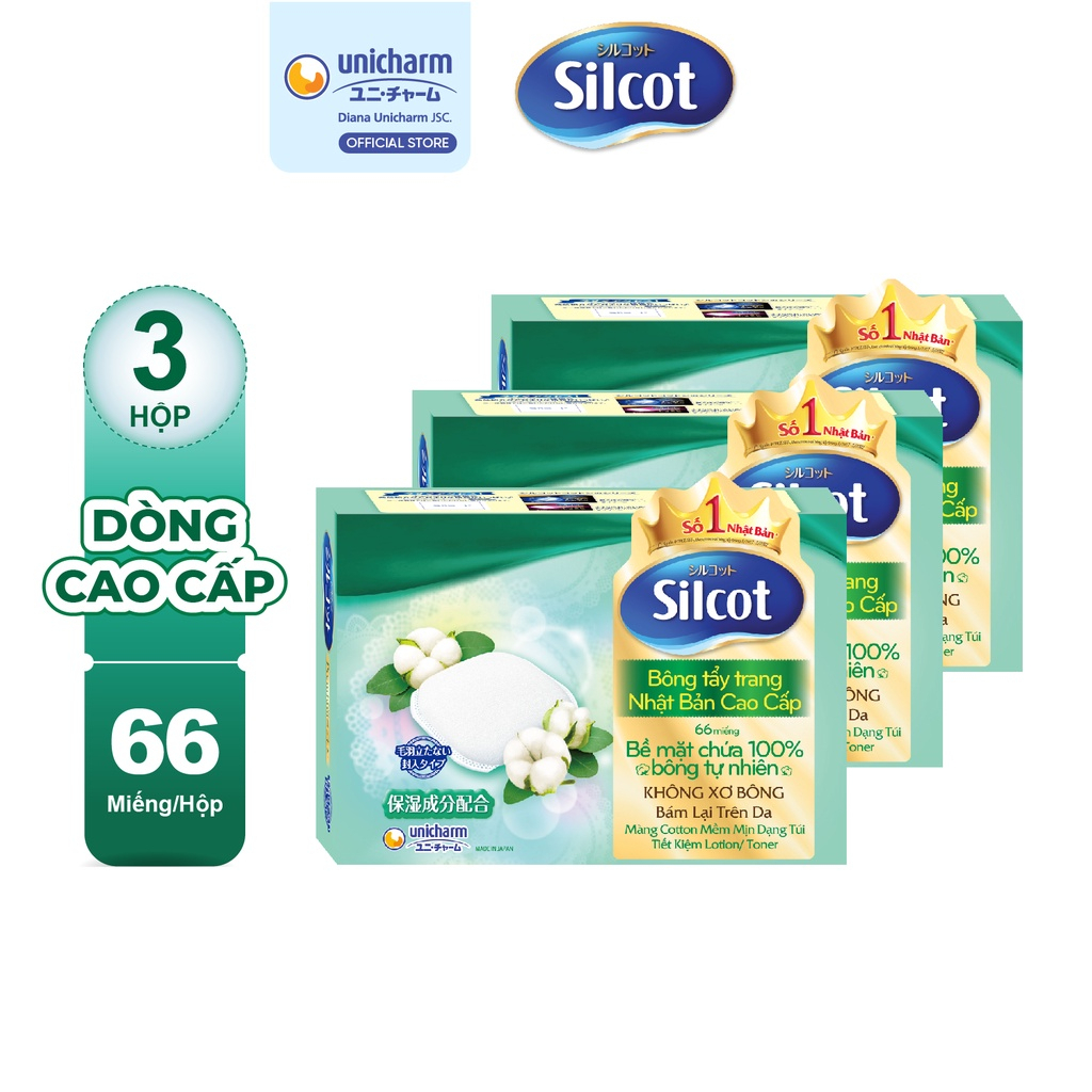Combo 3 Hộp Bông trang điểm cao cấp Silcot Premium (Hộp 66 miếng)