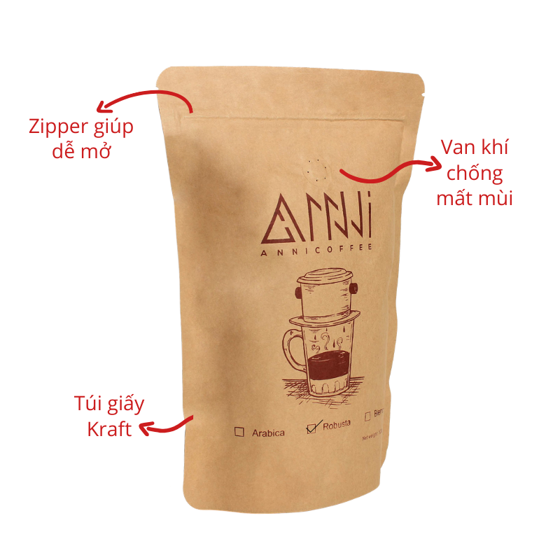 Cà phê Robusta Mộc Buôn Mê Thuột - ANNI COFFEE (500gr) - Mạnh mẽ, đậm đắng đặc trưng, không chua