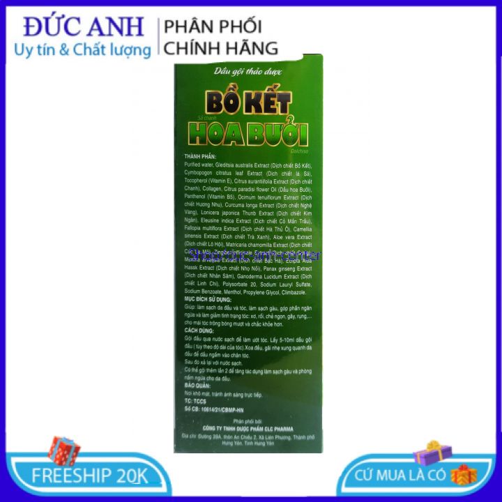 Dầu gội thảo dược bồ kết sả chanh  (Chai 300ml)