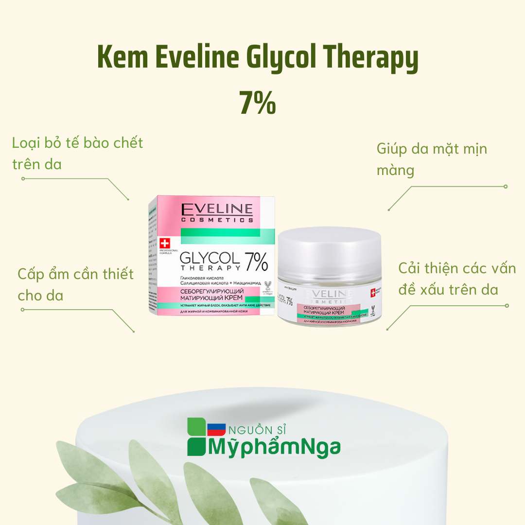 Kem Eveline Glycol Therapy 7% giảm mụn, mờ thâm, tái tạo da