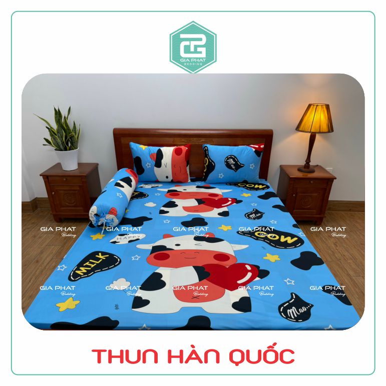 Bộ ga gối Thun Lạnh Hàn Quốc { 4 món : 1 ga bọc + 2 vỏ gối nằm + 1 vỏ gối ôm }