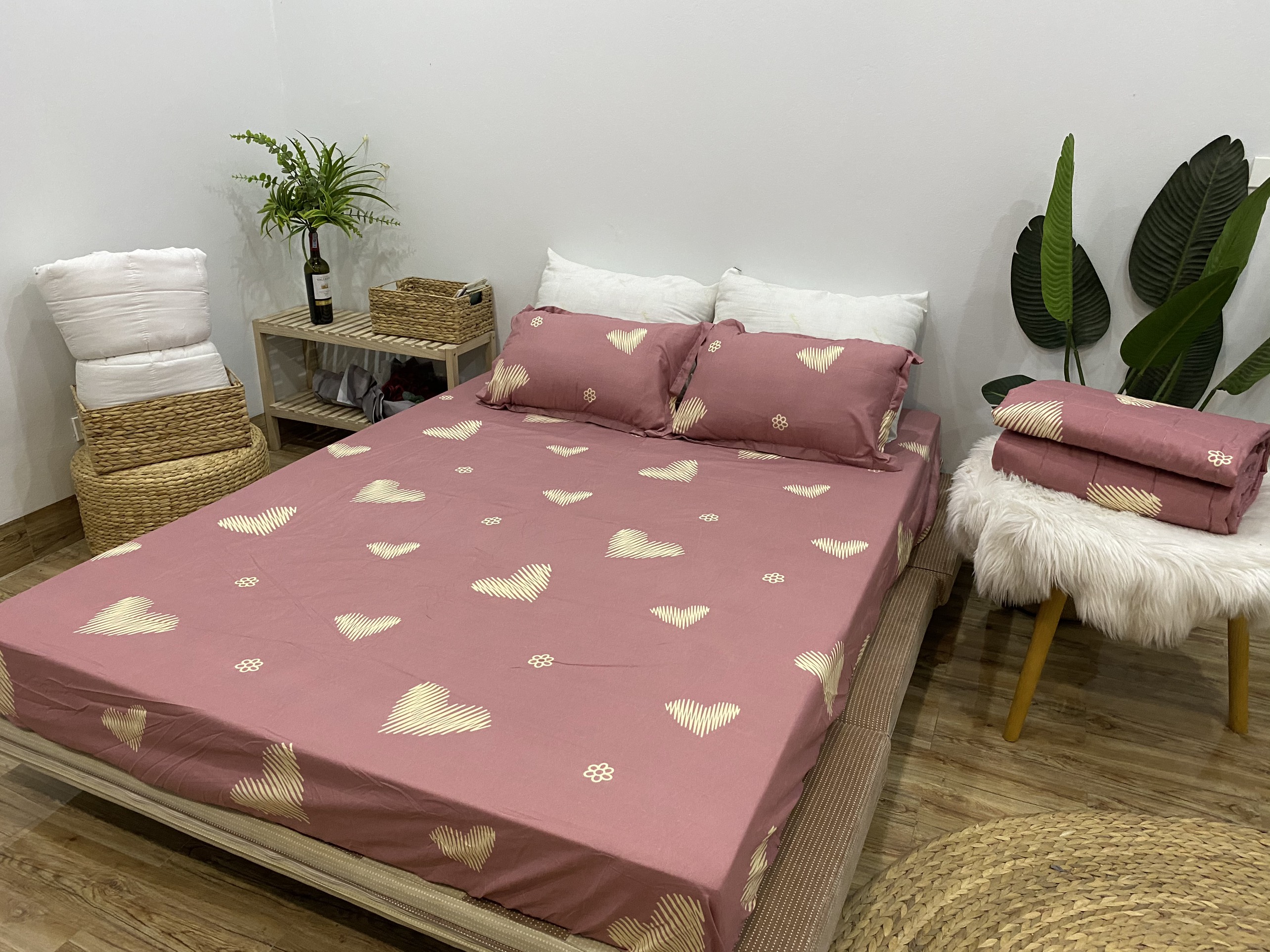 Set Ga Gối Mẫu Trái Tim Xước CHM22