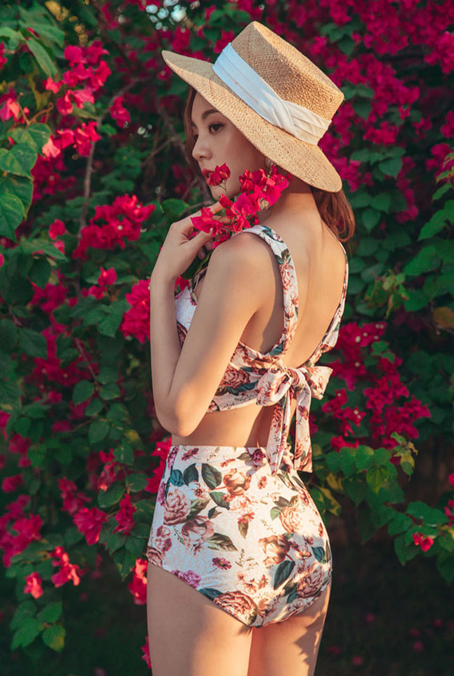 Bikini Hoa 2 Mảnh Cạp Cao Retro