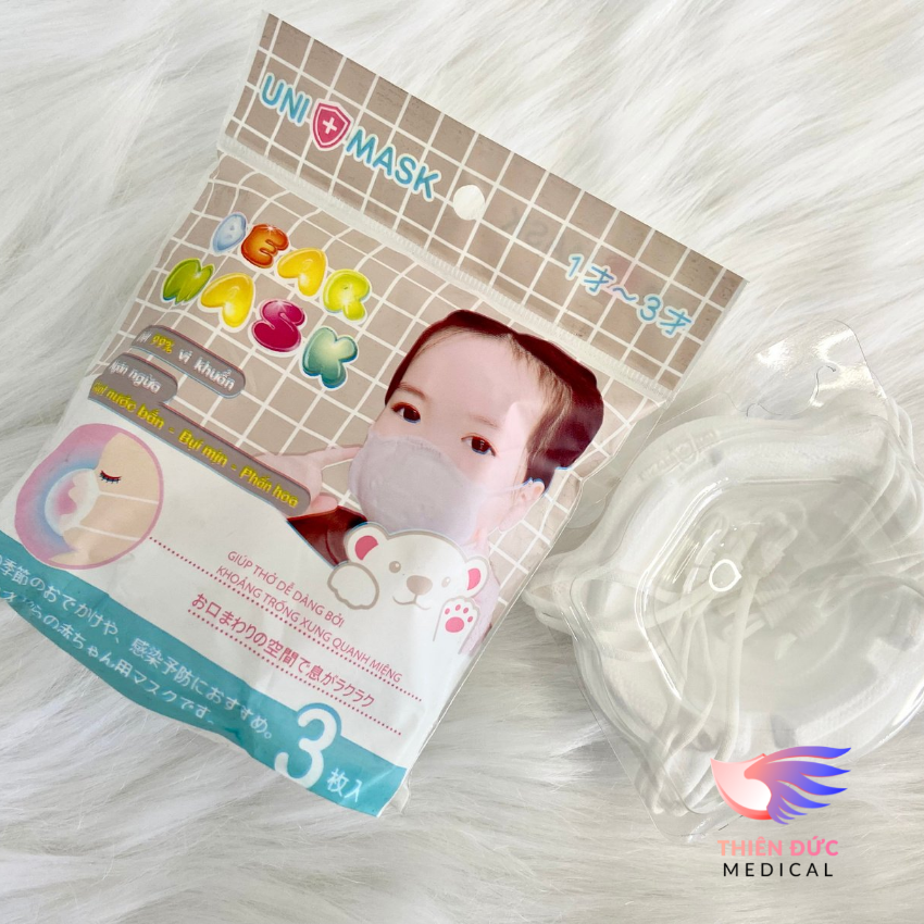 COMBO KHẨU TRANG EM BÉ GẤU 3D UNI MASK (Bịch 3 chiếc)