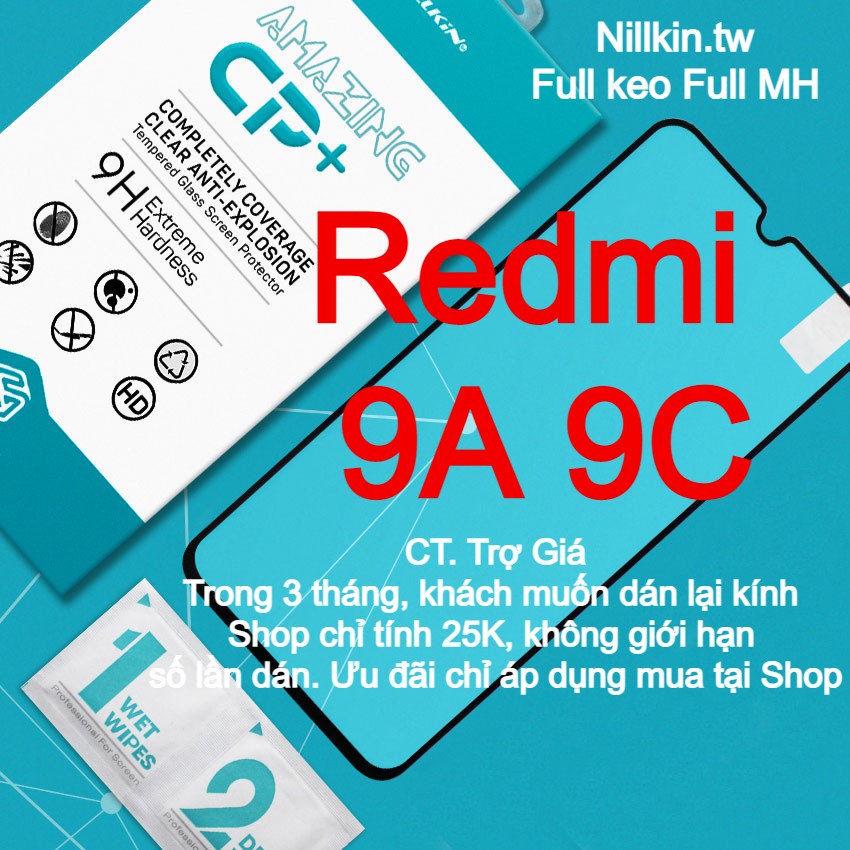 Miếng kính cường lực cho Xiaomi Redmi 9A, Redmi 9C Full màn hình hiệu Nillkin.tw