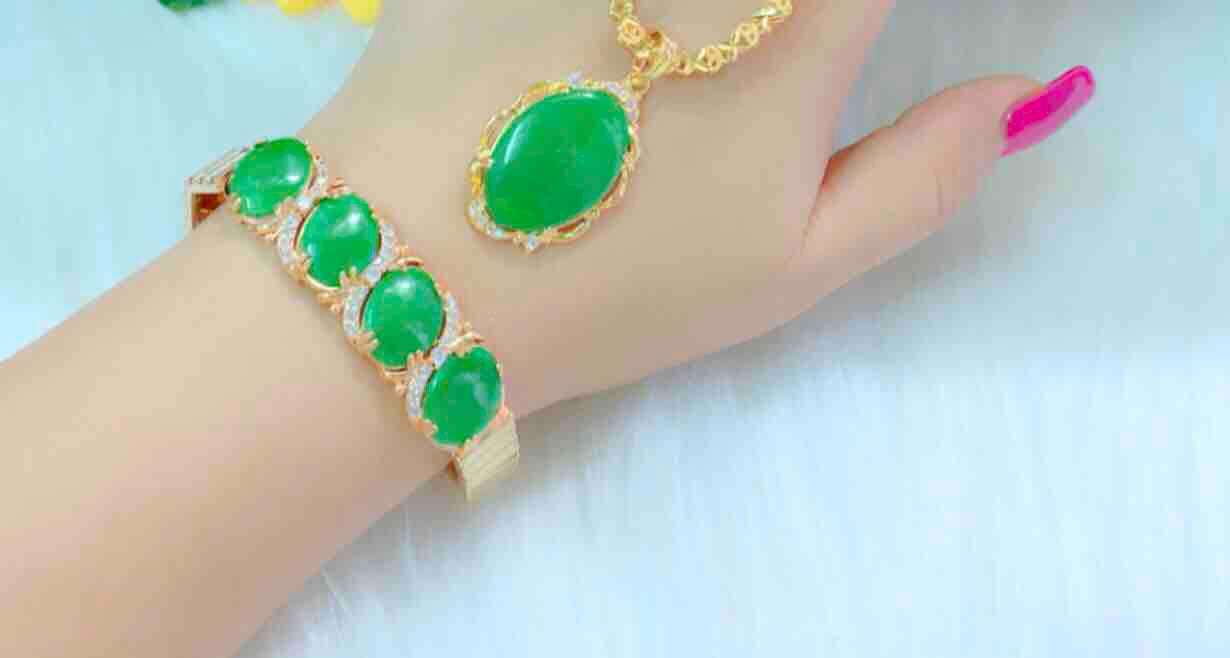 Lắc Tay Nữ Mạ Vàng 18k Đính Đá Cẩm Thạch