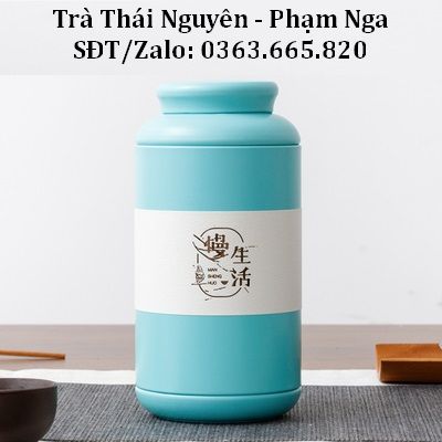 Hộp Đựng Trà, Hũ Đựng Trà, Lọ Đựng Trà, Cafe Và Thảo Mộc Khô, Chất Liệu THÉP CHỐNG RỈ (Họa Tiết Hươu) - Trà Thái Nguyên Phạm Nga