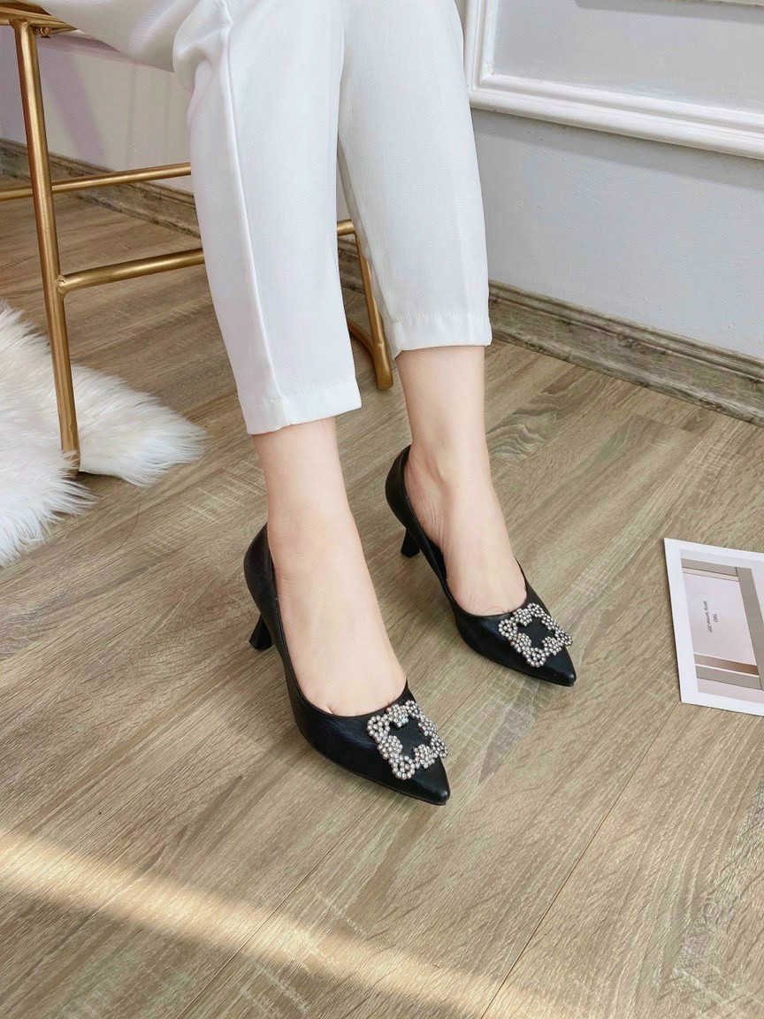Giày nữ giày cao gót đá vuông manolo đế 5 phân
