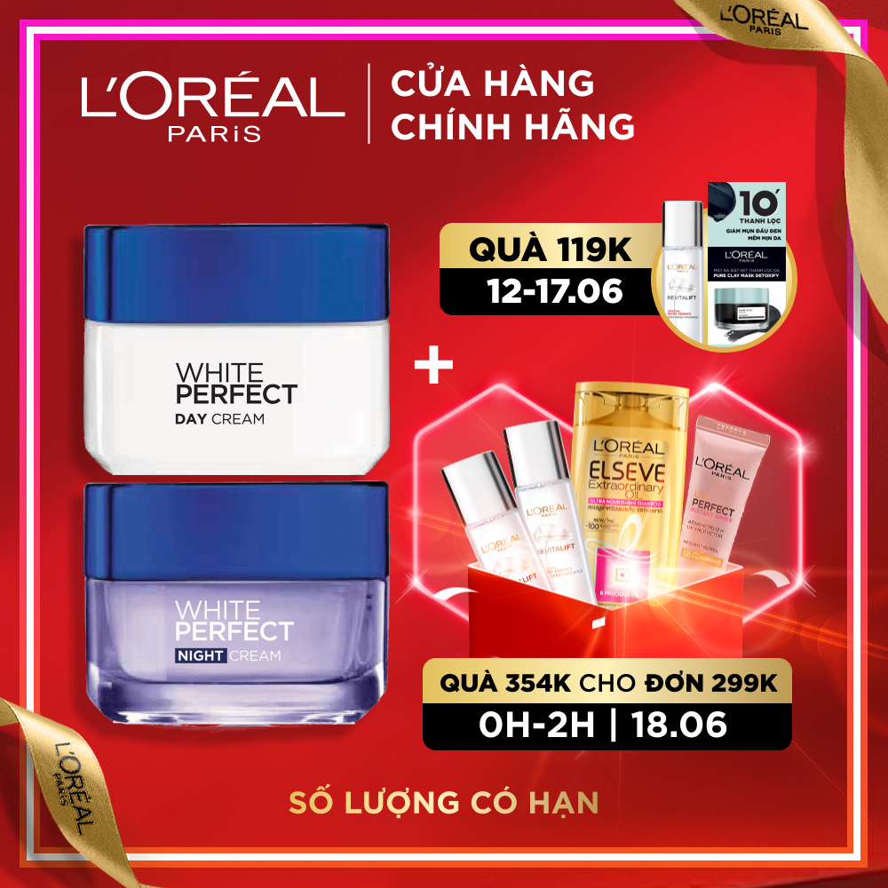 Bộ kem dưỡng da trắng mượt đều màu ngày và đêm LOréal Paris White Perfect|ProductId:438