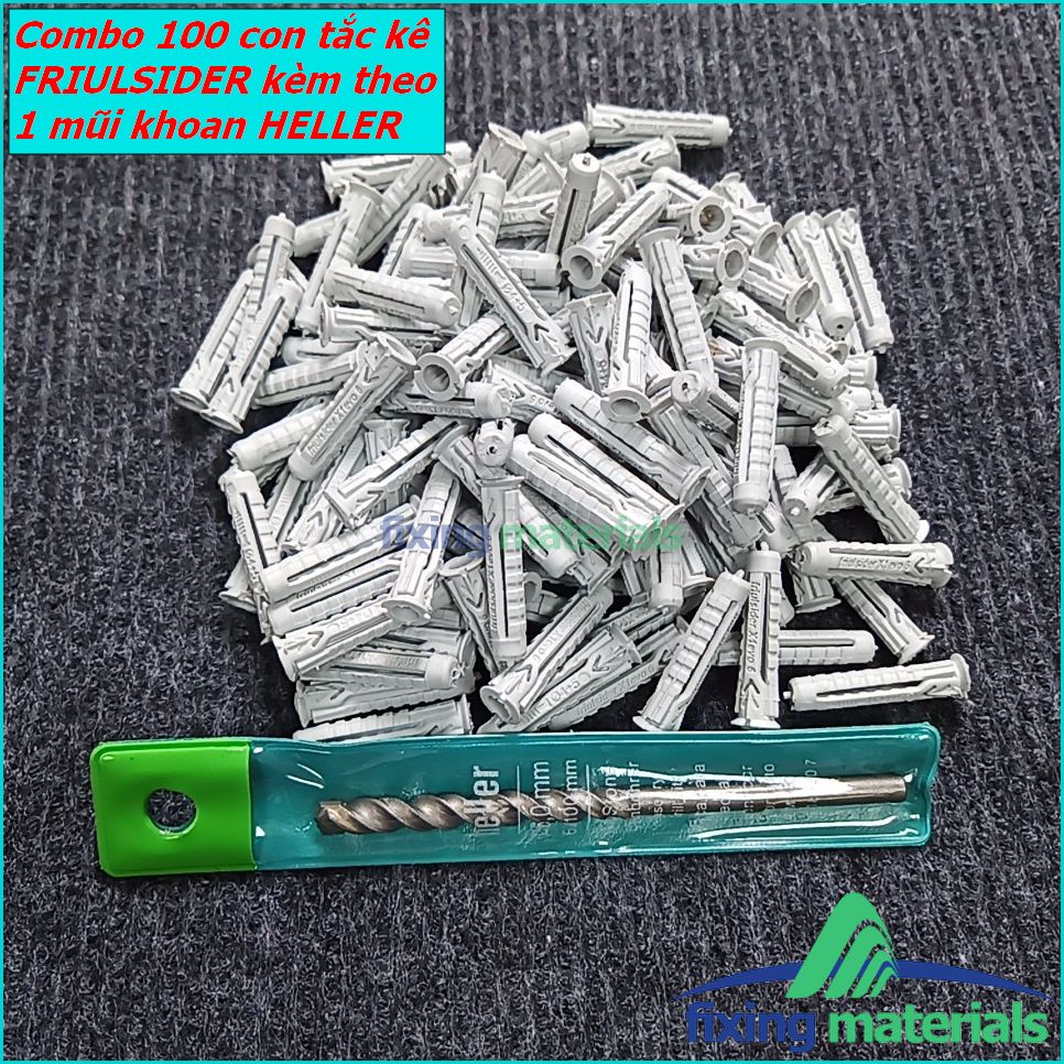 [HCM]Combo gồm 100 cái tắc kê nhựa cao cấp Friulsider X1- 6x30 (SX tại Ý) + 1 Mũi khoan Heller 6ly (SX tại Đức)