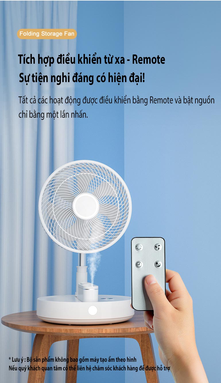 Quạt điện gia đình không dây gấp gọn đa năng,siêu mát, có hẹn giờ, 8 cấp độ gió, có remote HTGP30