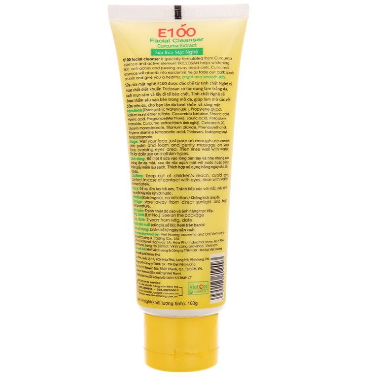 Sữa rửa mặt nghệ E100 sạch mụn cám 100gr