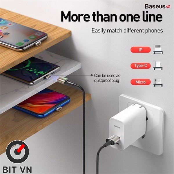Bộ cáp từ 3 đầu Baseus Zinc Magnetic Series 2 Cable Kit（Lightning/ Type C/ Micro Magnetic Connetor + USB Cable) - BiT VN