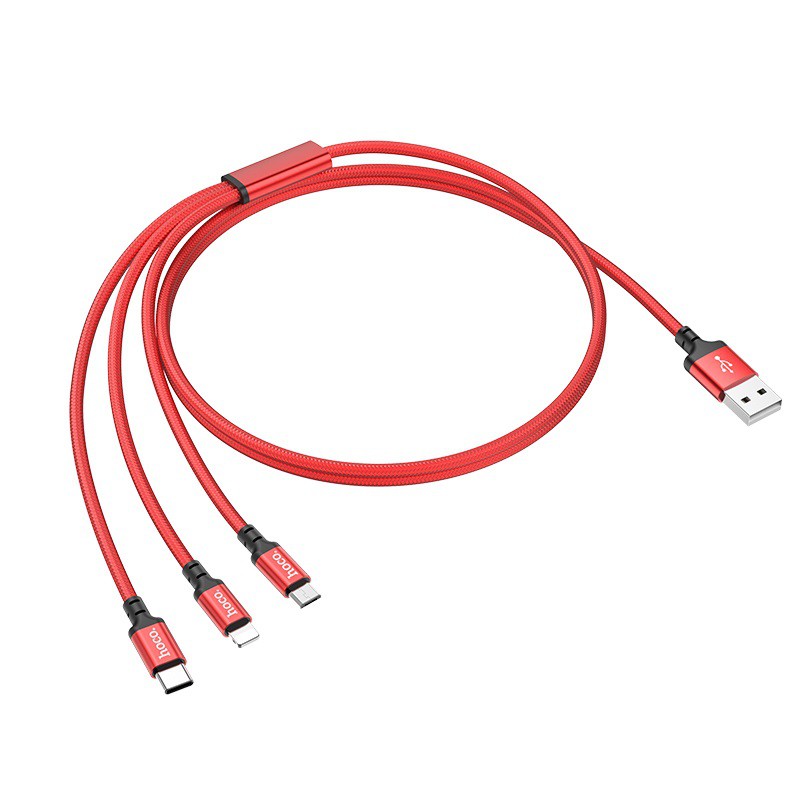 Dây cáp sạc 3 đầu hoco x14 cho iphone, samsung, xiaomi, oppo - cáp sạc 3 đầu iphone, micro-usb, type-c