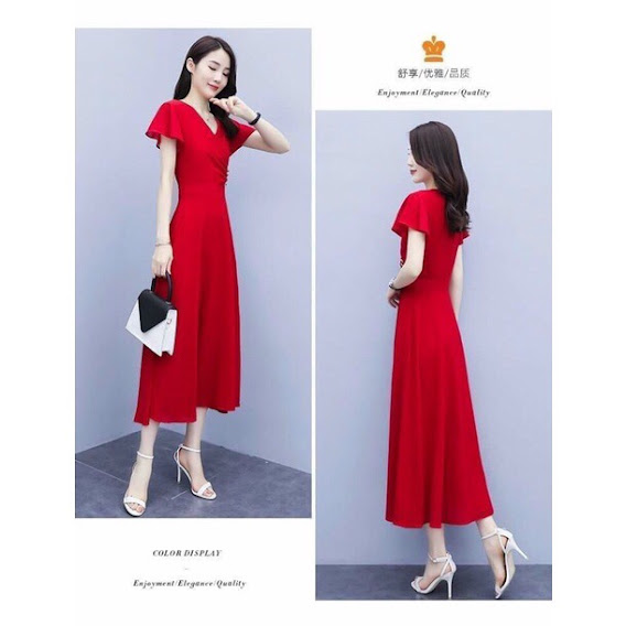 [HCM]ĐẦM XOÈ CỔ V ĐẮP CHÉO TAY CÁNH TIÊN