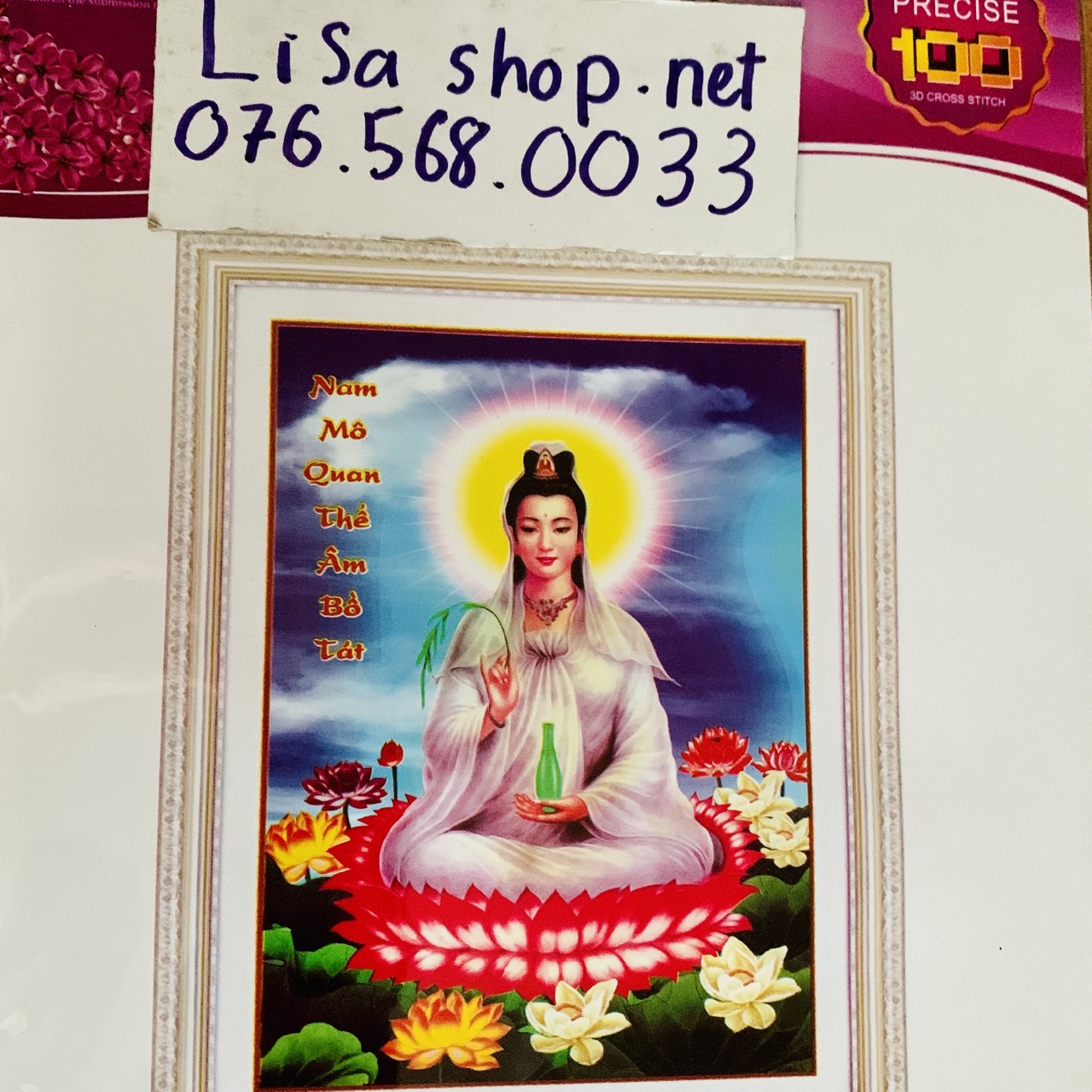 Tranh thêu chữ thập PHẬT QUAN ÂM (40x55cm) chưa thêu 3d 88965 lv3253