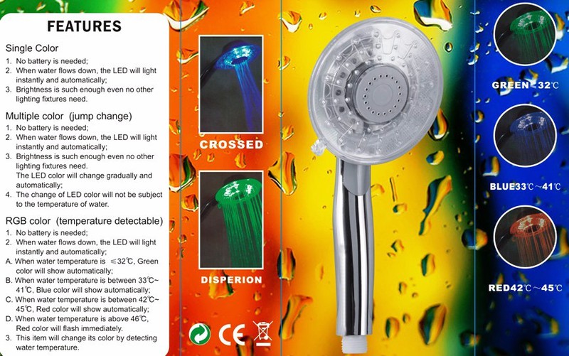 Vòi sen có đèn led đổi màu và tự động phát sáng các màu mà không cần điện