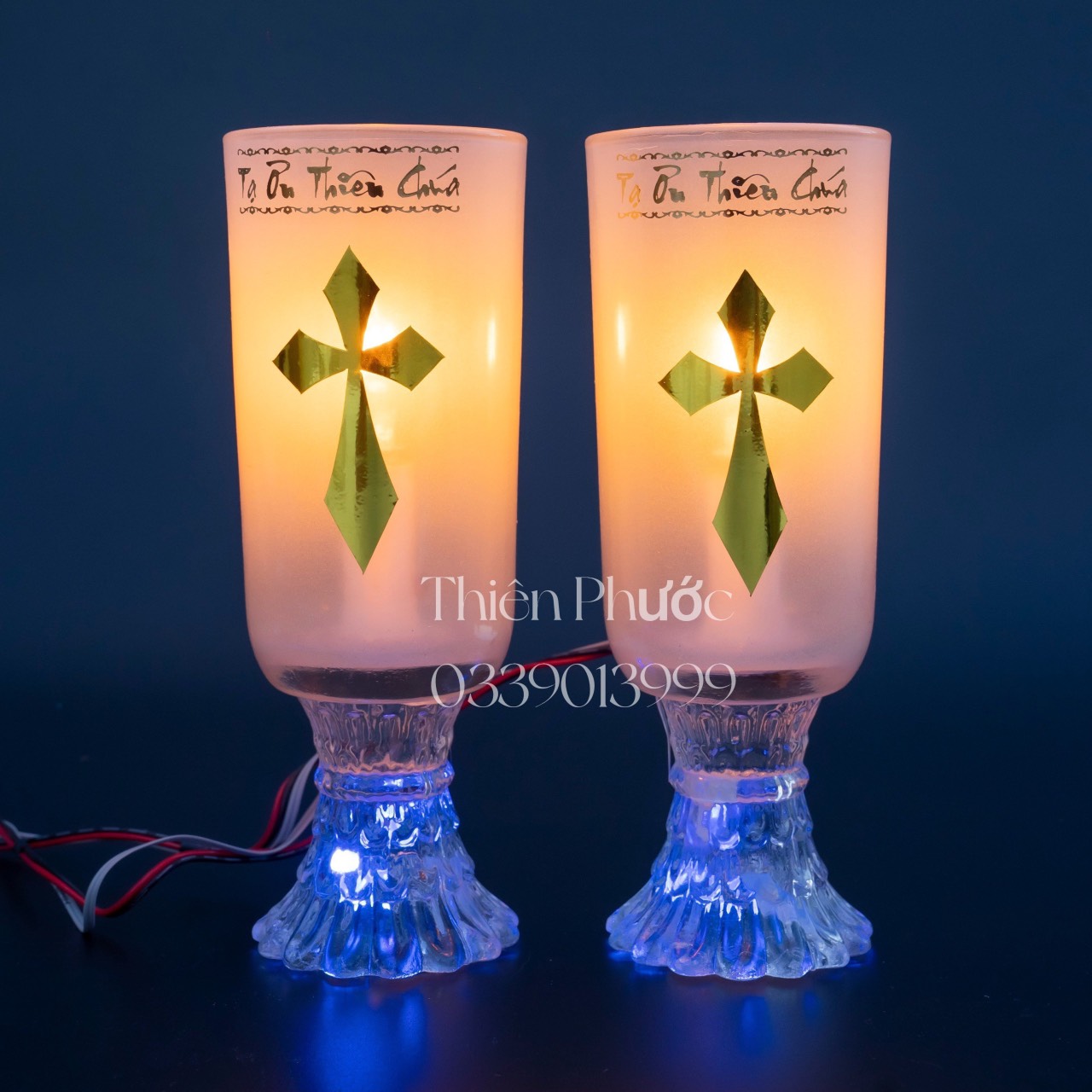 Đèn công giáo - đèn ly điện thuỷ tinh công giáo blk5