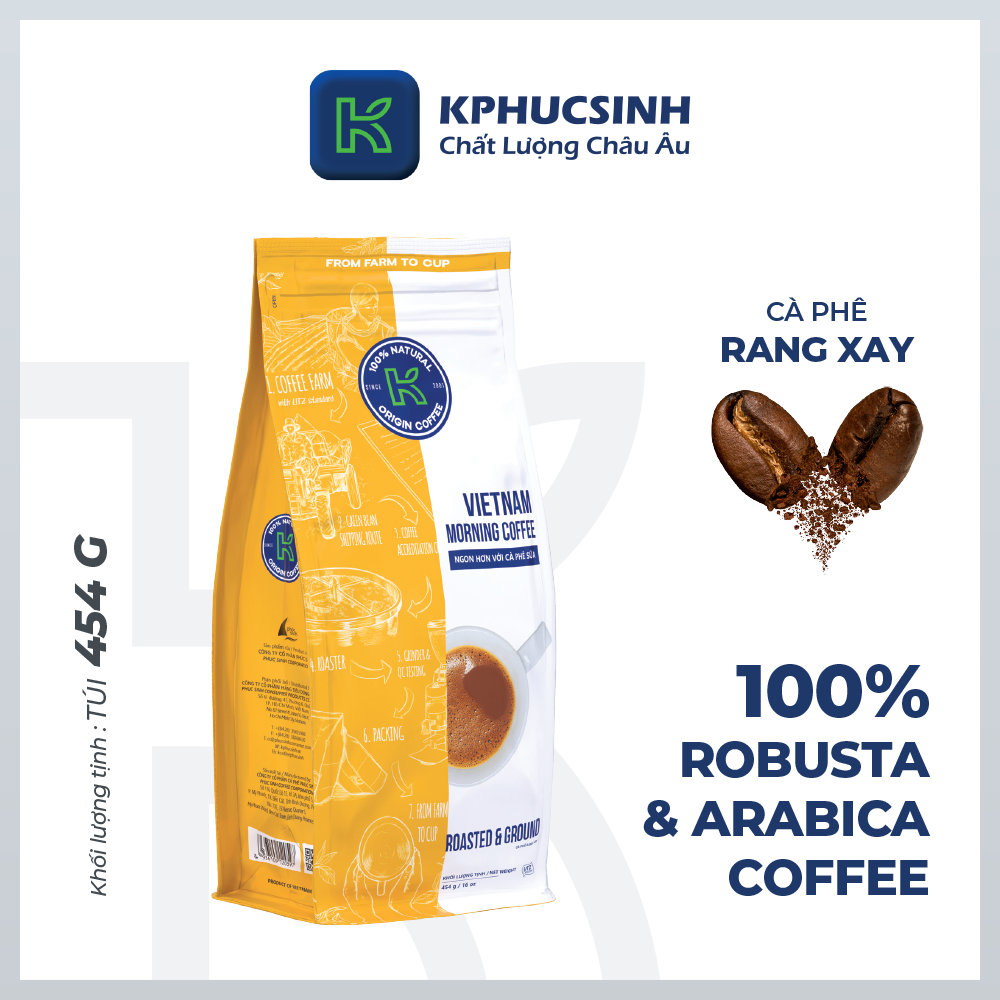 Cà phê Rang xay Đặc sản Nguyên chất Pha phin K Coffee K VN Morning 454g