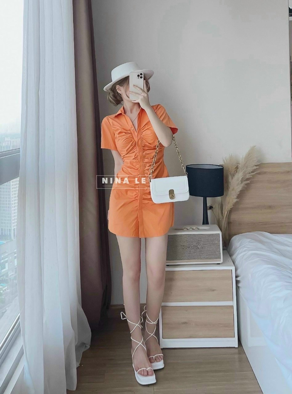 Đầm kiểu sơ mi nữ nhún bèo siu trẻ trung năng động cực xinh