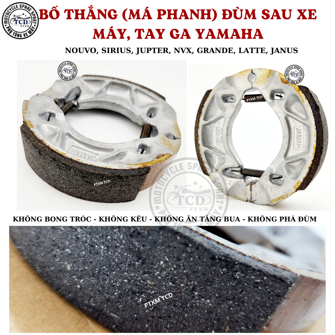 BỐ THẮNG (MÁ PHANH) ĐÙM SAU XE MÁY, TAY GA YA NOUVO, SIRIUS, JUPTER, NVX, GRANDE, LATTE, JANUS
