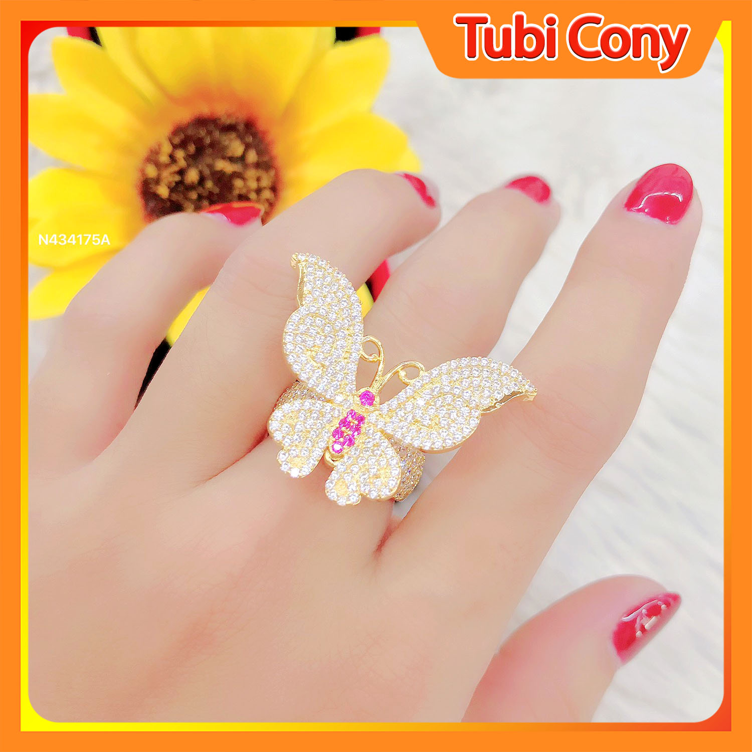 Nhẫn Nữ  Mạ Vàng 18K Con Bướm Cực Xinh  Mẫu N434-197 -  Mang đi chơi, đi tiệc rất đẹp -  Tubi Cony - trang sức nữ, nhẫn nữ đẹp