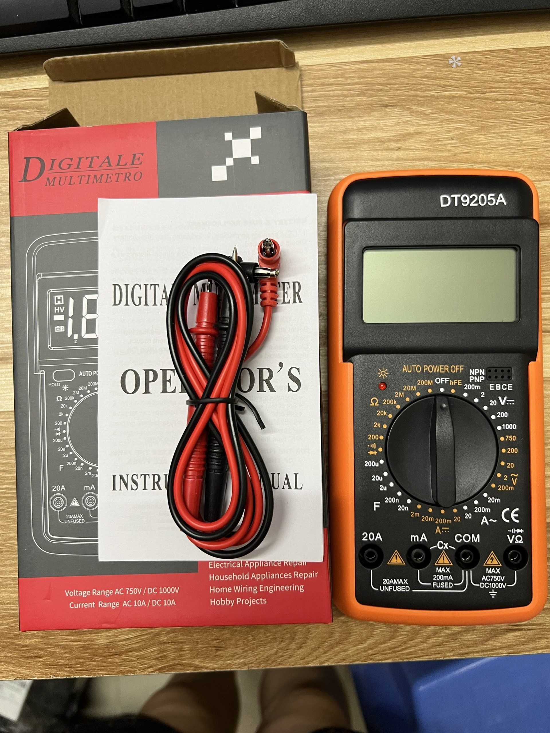 Đồng hồ vạn năng DT9205A + kèm pin 9v, Đồng hồ đo điện trở, tụ điện vạn năng giá rẻ, chất lượng