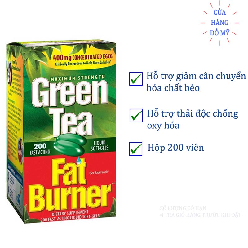 Viên Uống Maximum Strength Green Tea Fat Burner Của Mỹ 200 viên