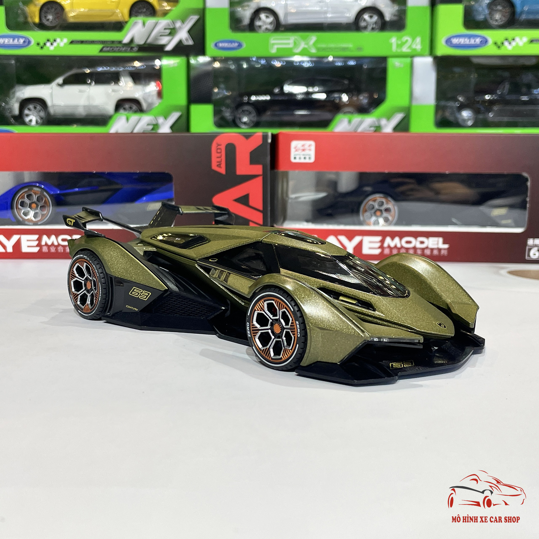 Mô hình xe kim loại siêu xe Lamborghini V12 Vision GranTurismo tỉ lệ 1:24  hãng Jiaye 3 màu 