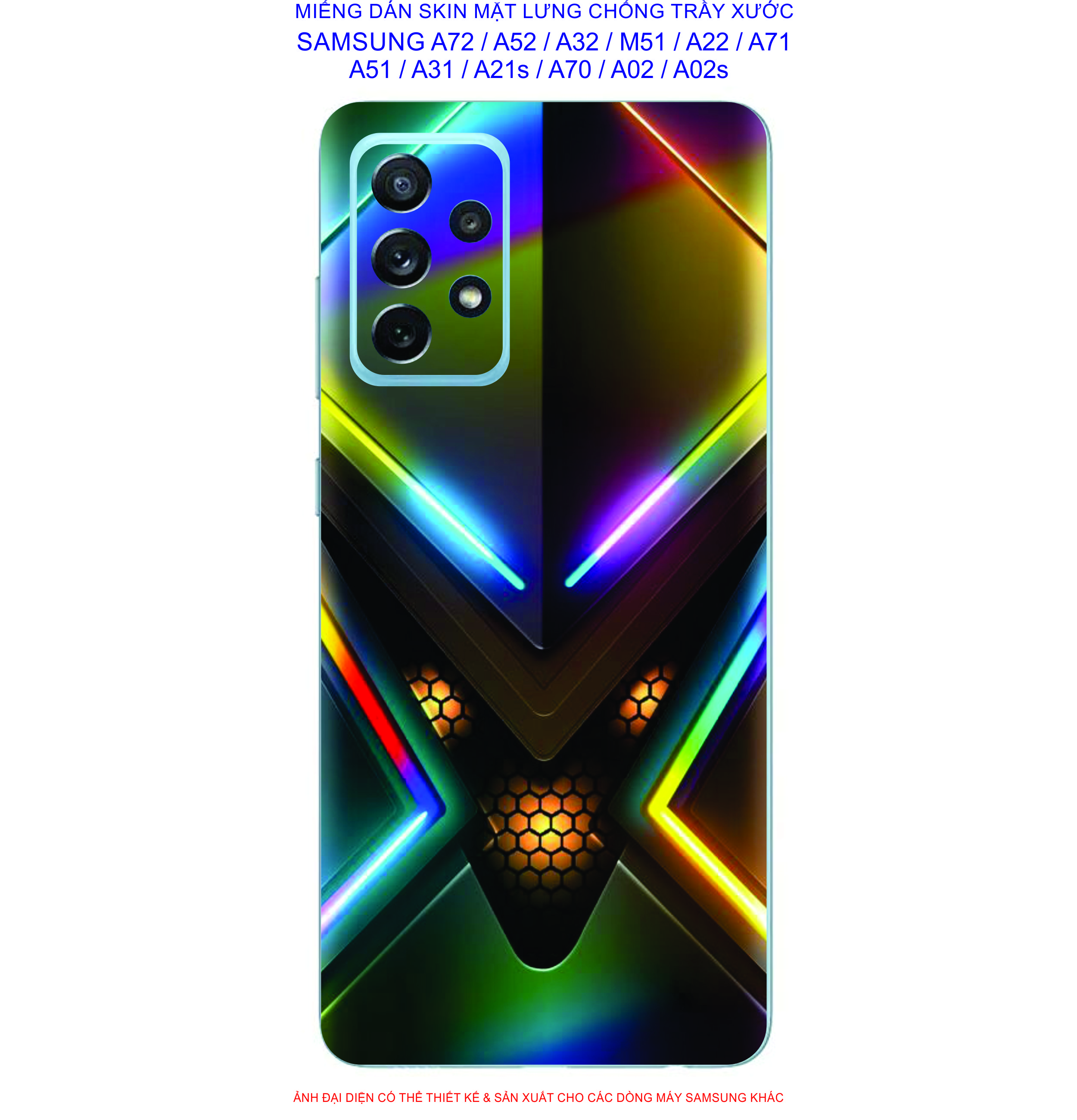 Miếng dán skin mặt lưng samsung a72 / a52 / a32 / a22 / m51 / a71 / a51 / a31 / a21s / a12 / a02 / a02s chống trầy xước