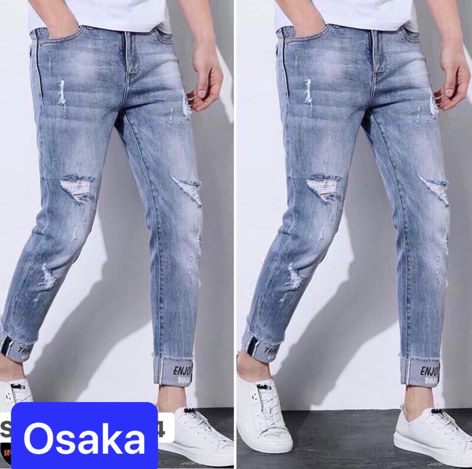 QUẦN JEAN NAM CHẤT XANH THÊU IN CHỮ SÀNH ĐIỆU NHẬT BẢN OK-6056 - OSAKA FASHION
