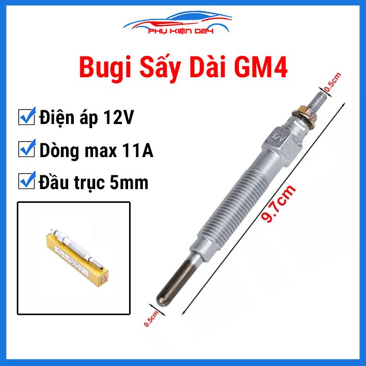 Bugi sấy 12V GM4 chân dài 9.7cm