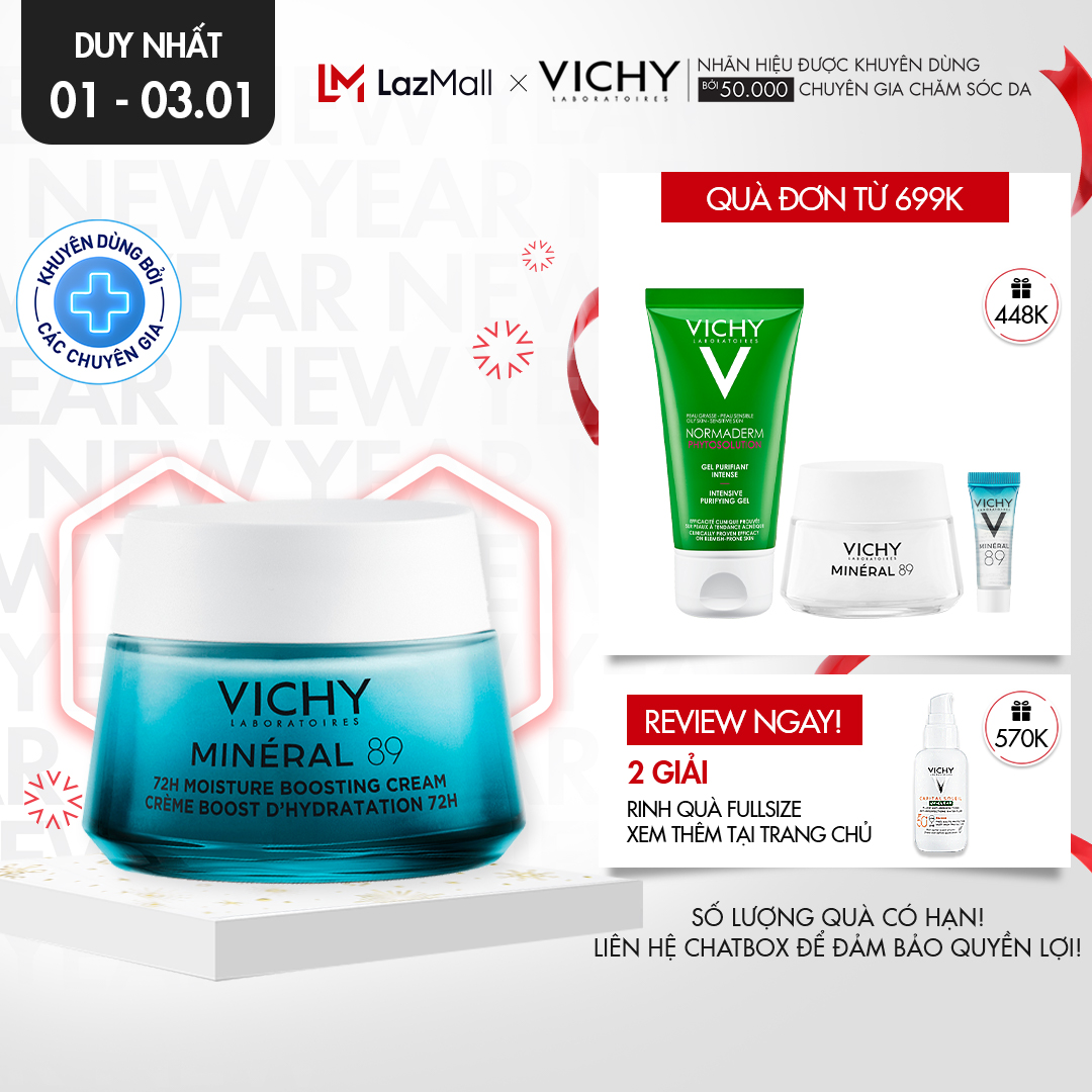 Kem dưỡng phục hồi chuyên sâu và dưỡng ẩm da đến 72h Vichy Mineral 89 50ml
