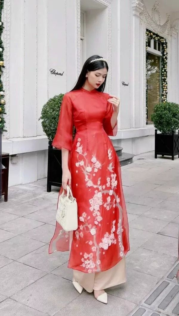 Áo Dài Truyền Thống Ivy Áo Dài Cách Tân Nữ Áo Dài Trắng Đính Hoa Mai Hoa Đào Nhẹ Nhàng Cho Nữ Tone Dáng Nâng Da Cực Xinh AD02