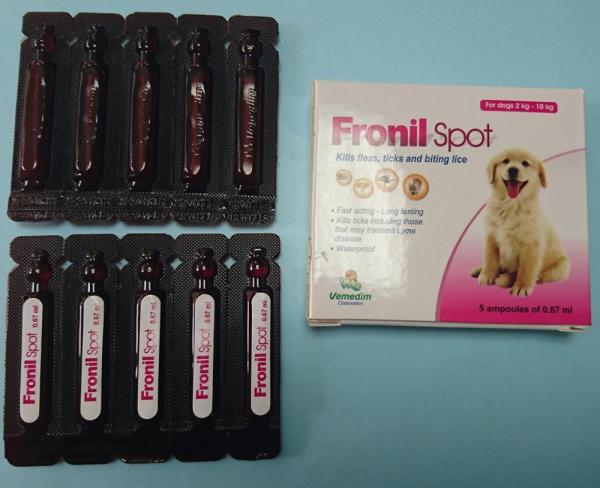 {Miễn phí HN+HP}-1 hộp 5 ống  nhỏ gáy trị ve rận FRONIL SPOT (dùng cho mọi loại chó) hanpet 116