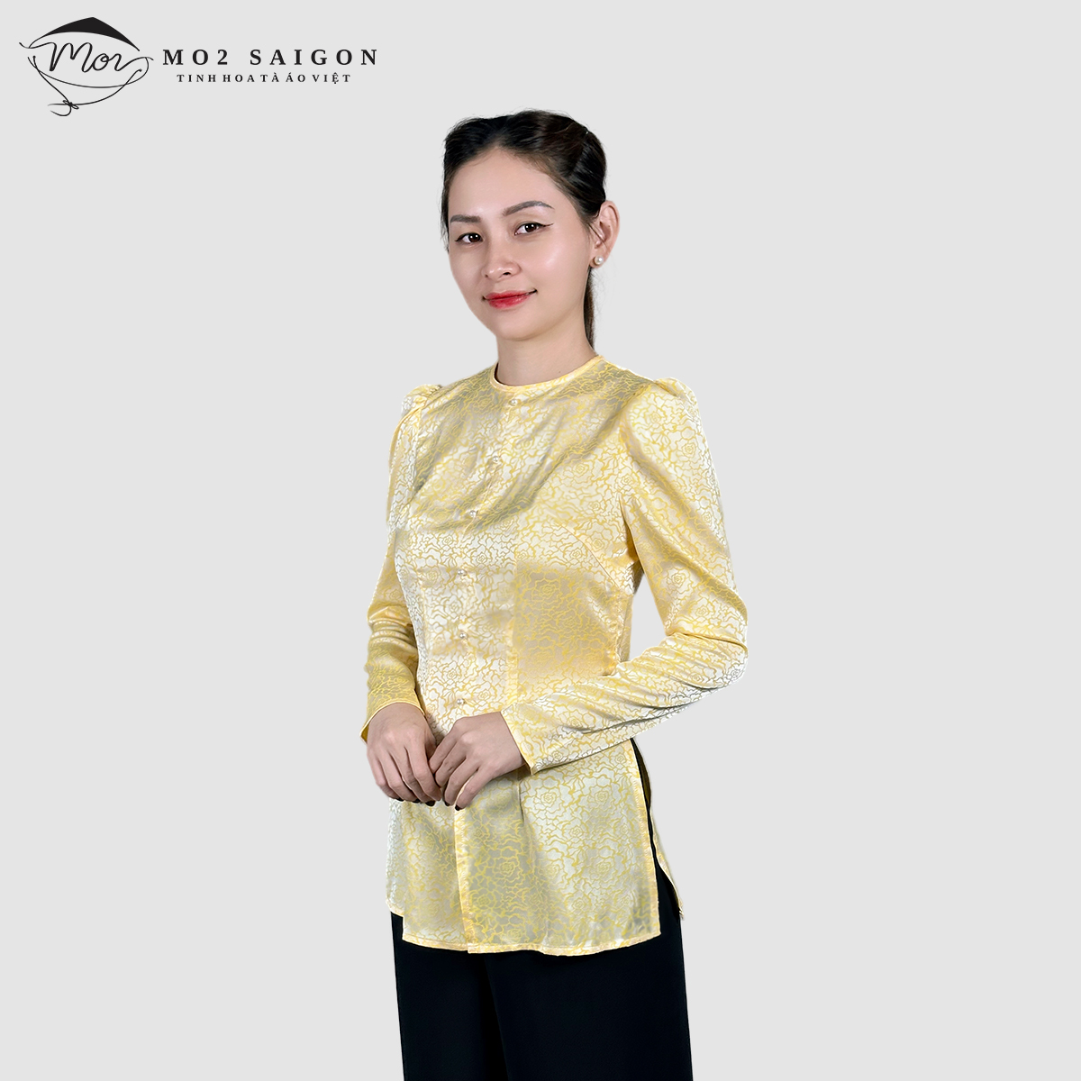 Áo bà ba nữ gấm lụa MO2 SAIGON cách tân tay phồng