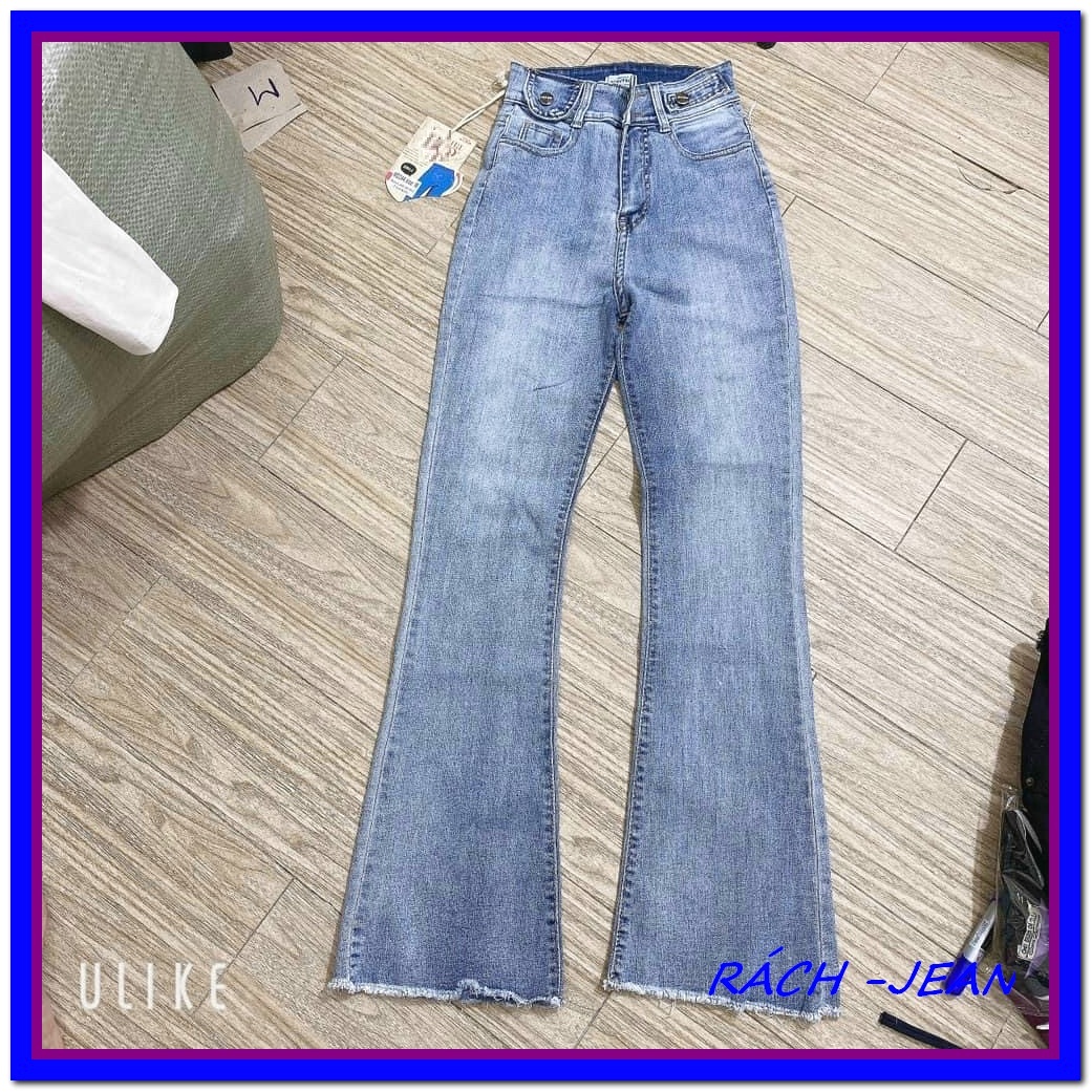 Quần jean nữ ỐNG LOE 2 CÚC LẮP TÚI XANH siêu xịn chất jean giãn siêu đẹp quần bò chẩn siêu xịn 0F6