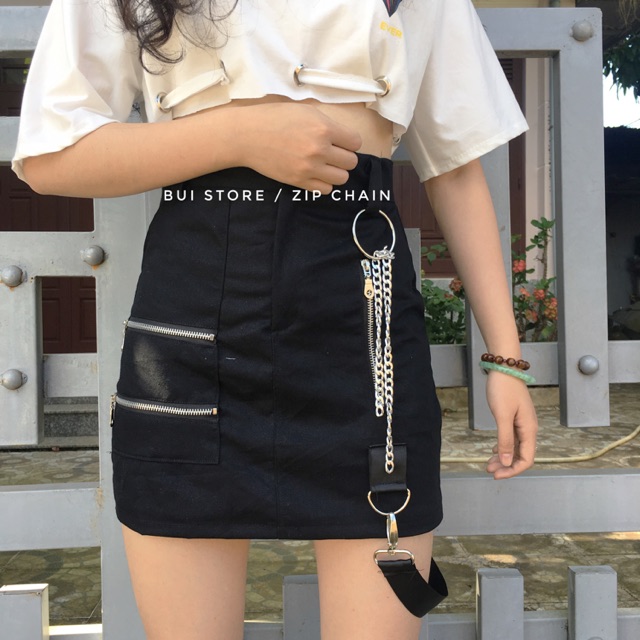 [HCM]CHÂN VÁY PHỐI KHOÁ KÈM PHỤ KIỆN