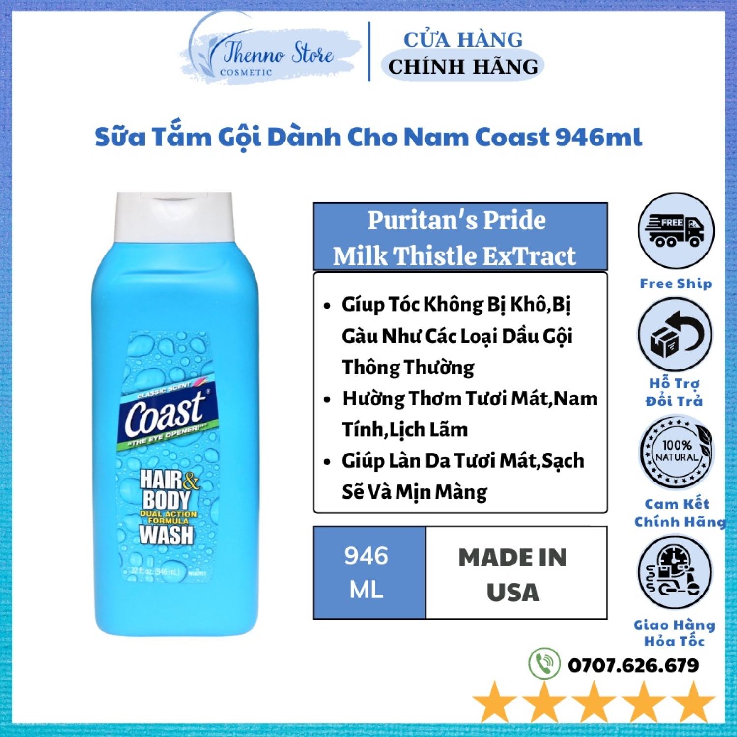 Sữa Tắm Gội Dành Cho Nam Coast 946ml
