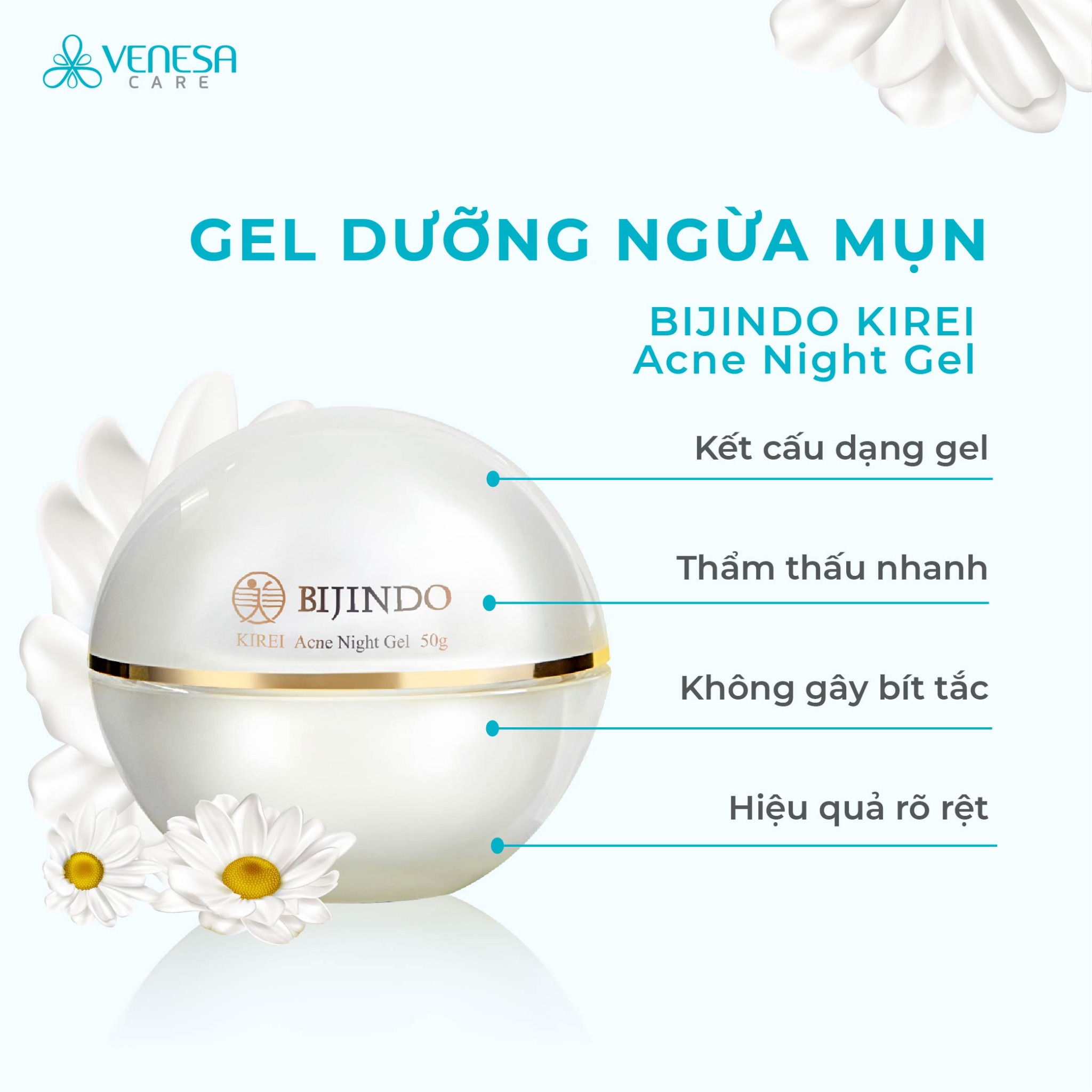 Gel dưỡng ẩm ngừa mụn bijindo kirei acne night gel 50g