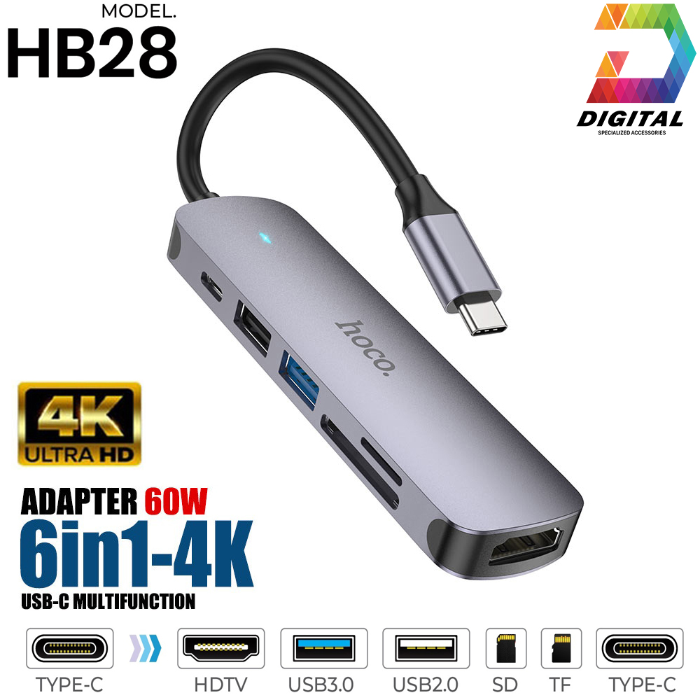 Hoco Hub HB28 6 in 1 Convert Type C to USB 3.0, HDMI, USB C, High Speed Memory Card (USB C Multimedia Adapter )