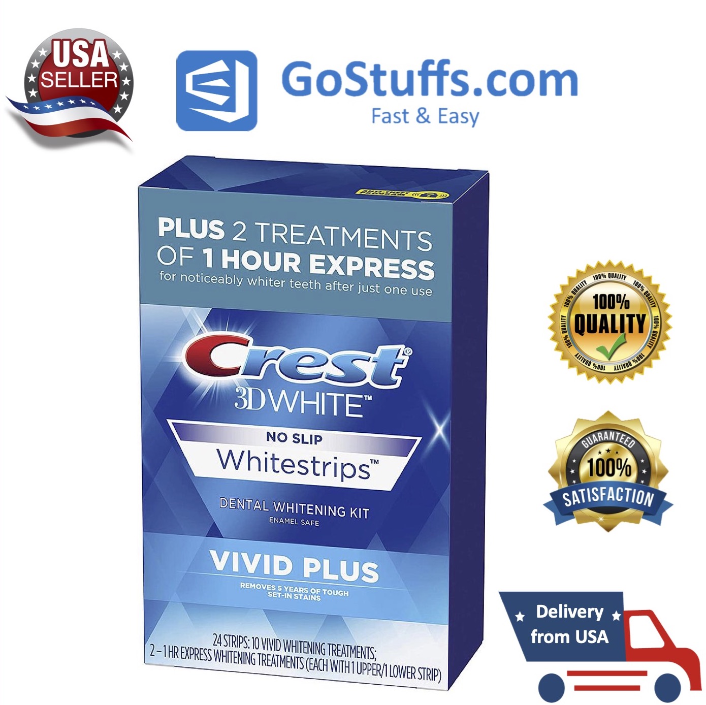 [Hàng Mỹ] Crest 3D Vivid Plus Teeth Whitening Kit - Miếng dán làm trắng răng 24 miếng