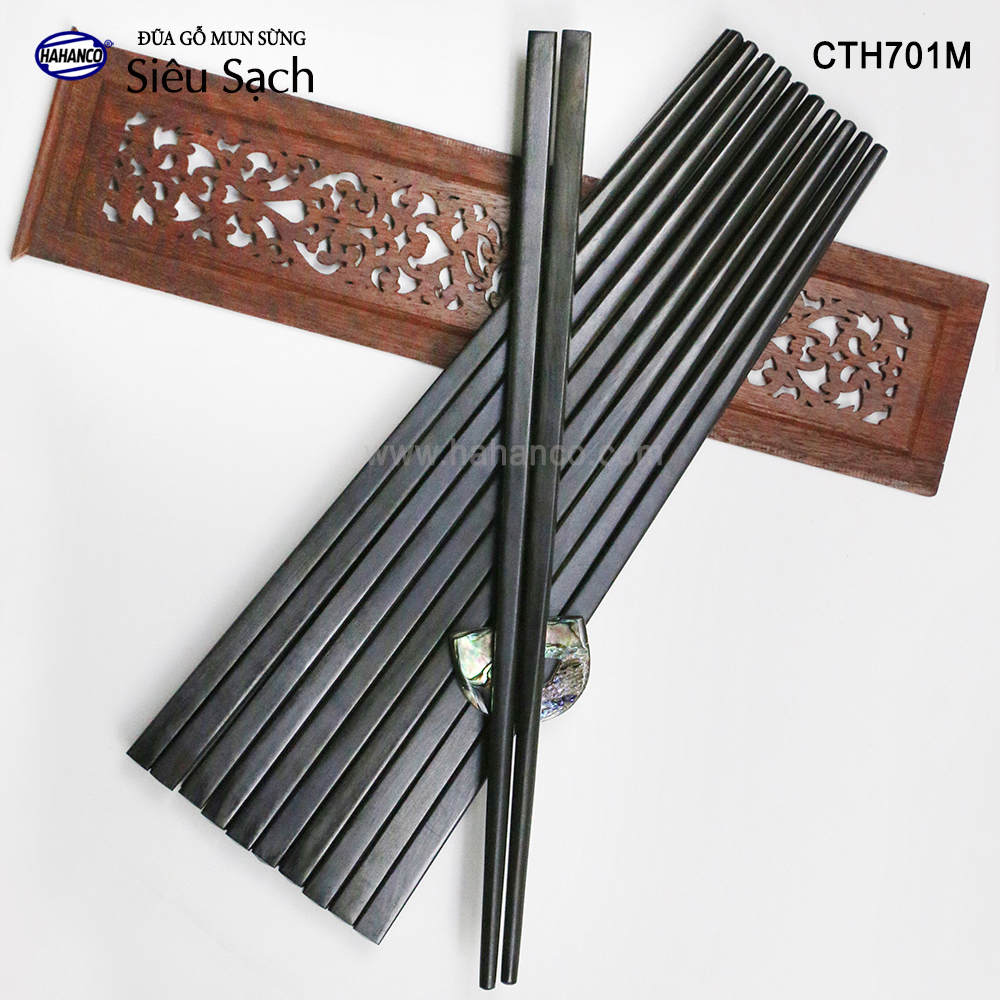Đũa gỗ Mun sừng trơn VIP - CTH701M - (Hộp 10 đôi rất đẹp) - Đũa gỗ tự nhiên cao cấp - Chopstick of HAHANCO