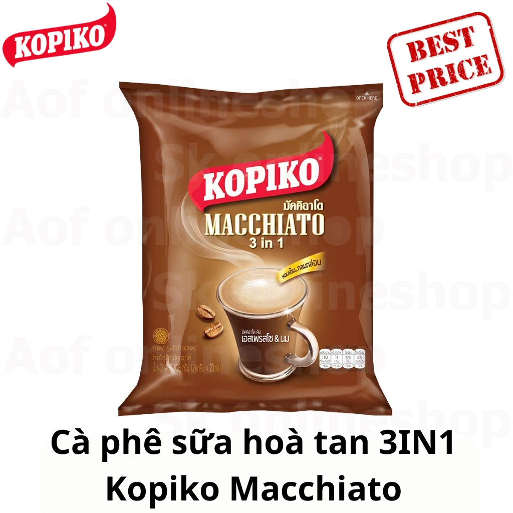 Cà phê sữa hoà tan 3IN1 Kopiko Macchiato Thái Lan (Túi 20 gói nhỏ)